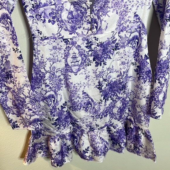 Purple and White Patterned Mini Dress - Picture 3 of 8